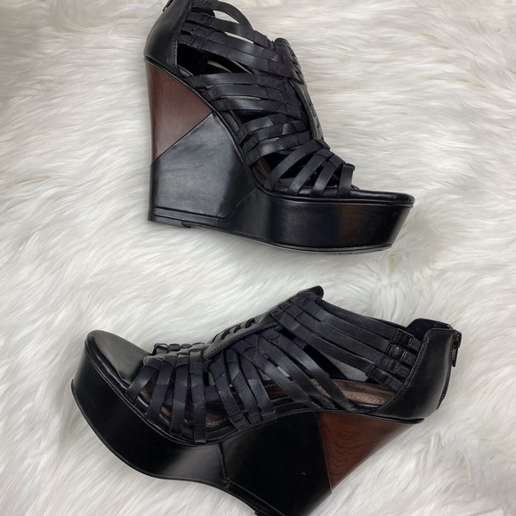 Gianni Binni Leather Platform Wood Wedge Size 9.5 - Picture 5 of 8